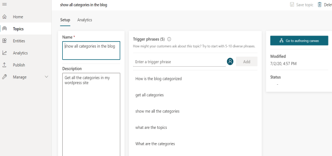 create topic power virtual agent